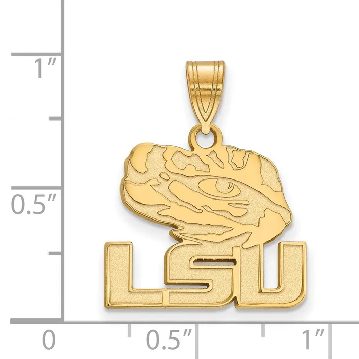 TreasureFineJewelers Necklaces Sterling Silver Goldplated Louisiana State University LSU Tiger Eye Medium Pendant