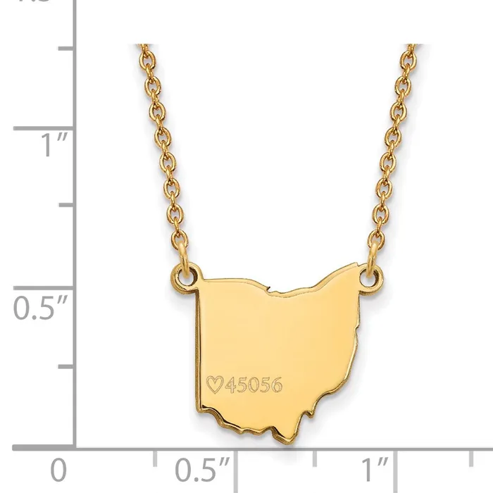 TreasureFineJewelers Necklaces Sterling Silver Goldplated Miami University Ohio Shape Zip Code Pendant 18 inch Necklace
