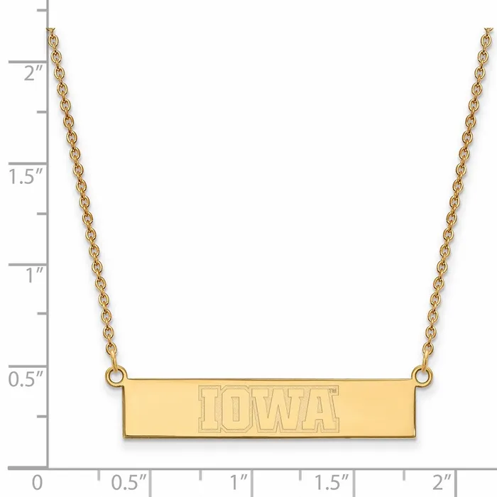 TreasureFineJewelers Necklaces Sterling Silver Goldplated University of Iowa Small Bar 18 inch Necklace