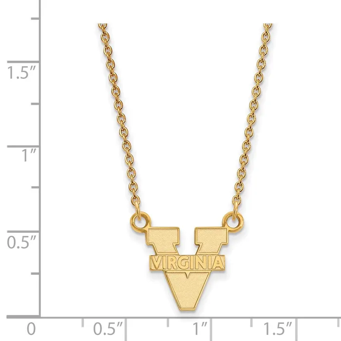 TreasureFineJewelers Necklaces Sterling Silver Goldplated University of Virginia Small Pendant 18 inch Necklace