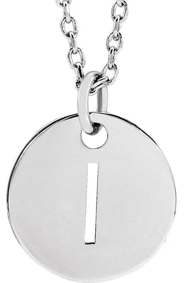 TreasureFineJewelers Necklaces Sterling Silver Initial I 10 mm Disc 1618 Necklace TreasureFineJewelers Necklaces Sterling Silver Initial I 10 mm Disc 1618 Necklace