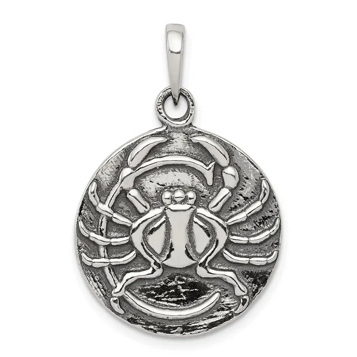 TreasureFineJewelers Necklaces Sterling Silver Polished Antique Finish Cancer Horoscope Pendant