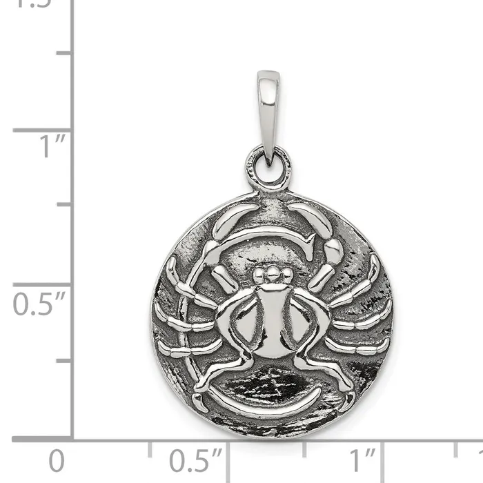 TreasureFineJewelers Necklaces Sterling Silver Polished Antique Finish Cancer Horoscope Pendant