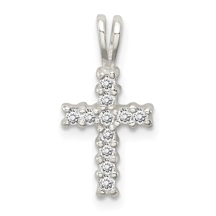 TreasureFineJewelers Necklaces Sterling Silver Polished CZ Cross Pendant