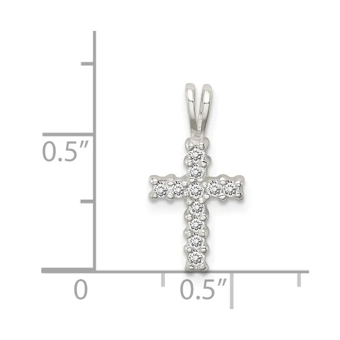 TreasureFineJewelers Necklaces Sterling Silver Polished CZ Cross Pendant
