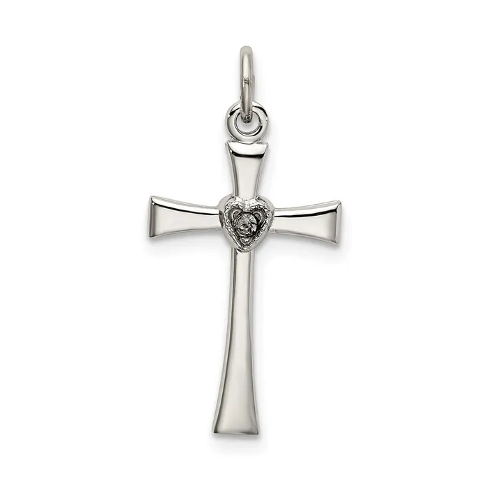 TreasureFineJewelers Necklaces Sterling Silver Polished CZ Heart Cross Pendant TreasureFineJewelers Necklaces Sterling Silver Polished CZ Heart Cross Pendant