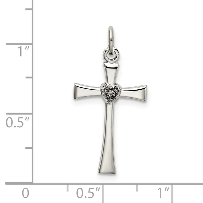TreasureFineJewelers Necklaces Sterling Silver Polished CZ Heart Cross Pendant