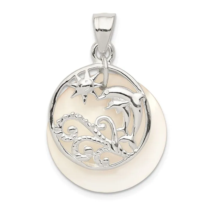 TreasureFineJewelers Necklaces Sterling Silver Polished Dolphin Waves Mother of Pearl Pendant TreasureFineJewelers Necklaces Sterling Silver Polished Dolphin Waves Mother of Pearl Pendant