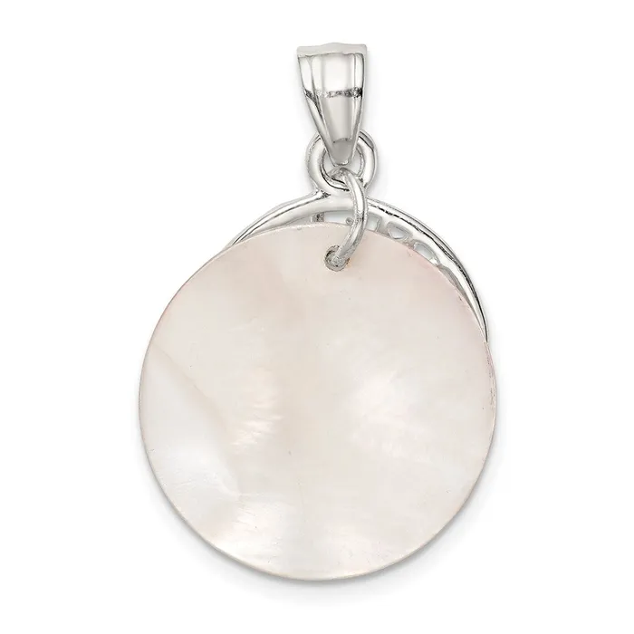 TreasureFineJewelers Necklaces Sterling Silver Polished Dolphin Waves Mother of Pearl Pendant