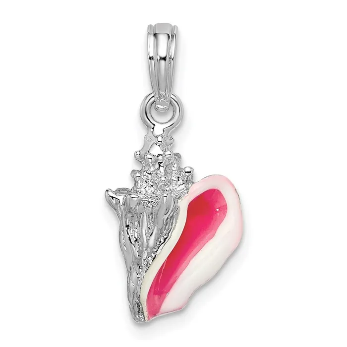 TreasureFineJewelers Necklaces Sterling Silver Polished Enameled Small Conch Shell Pendant
