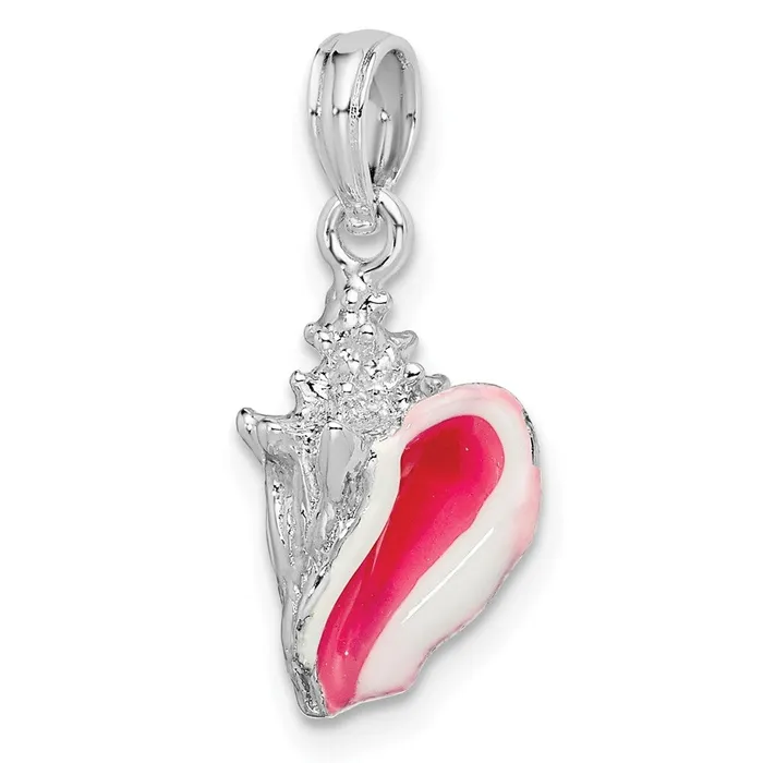 TreasureFineJewelers Necklaces Sterling Silver Polished Enameled Small Conch Shell Pendant