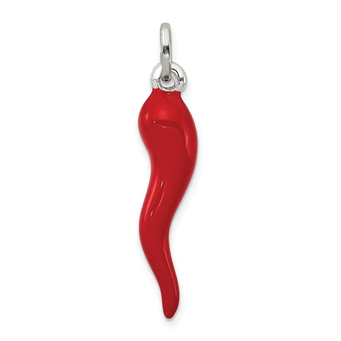 TreasureFineJewelers Necklaces Sterling Silver Red Enamel Italian Horn Pendant TreasureFineJewelers Necklaces Sterling Silver Red Enamel Italian Horn Pendant