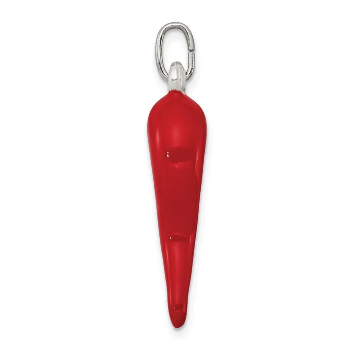 TreasureFineJewelers Necklaces Sterling Silver Red Enamel Italian Horn Pendant