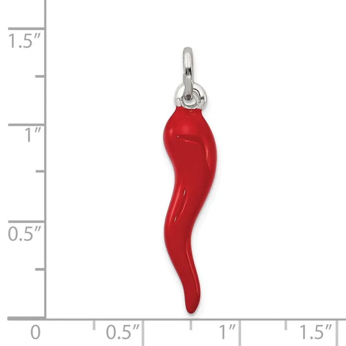 TreasureFineJewelers Necklaces Sterling Silver Red Enamel Italian Horn Pendant