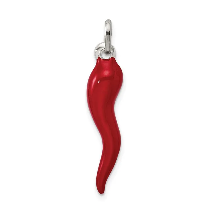 TreasureFineJewelers Necklaces Sterling Silver Red Enamel Italian Horn Pendant