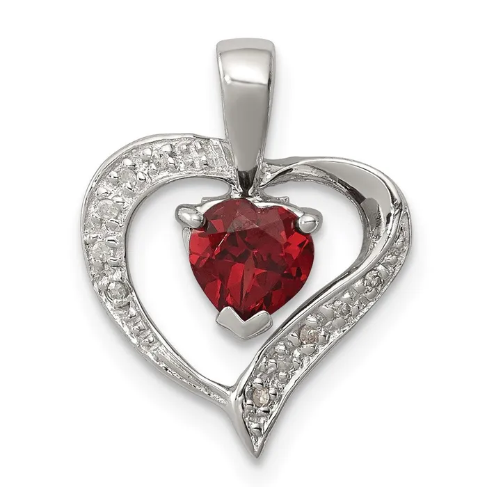 TreasureFineJewelers Necklaces Sterling Silver Rhodium Heart Garnet Diamond Heart Pendant TreasureFineJewelers Necklaces Sterling Silver Rhodium Heart Garnet Diamond Heart Pendant