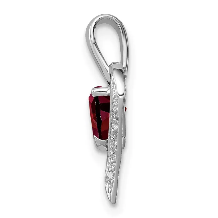 TreasureFineJewelers Necklaces Sterling Silver Rhodium Heart Garnet Diamond Heart Pendant