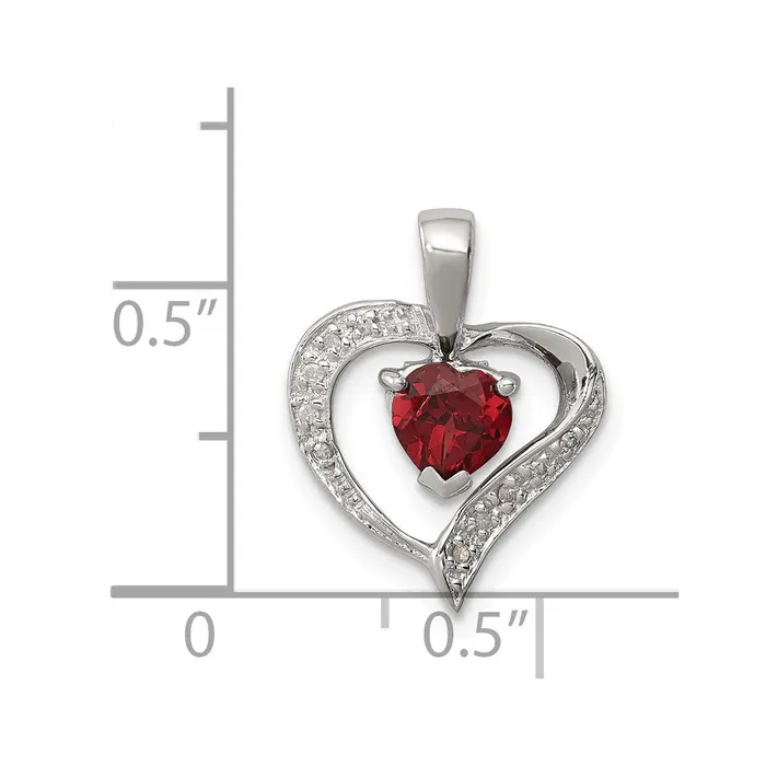 TreasureFineJewelers Necklaces Sterling Silver Rhodium Heart Garnet Diamond Heart Pendant