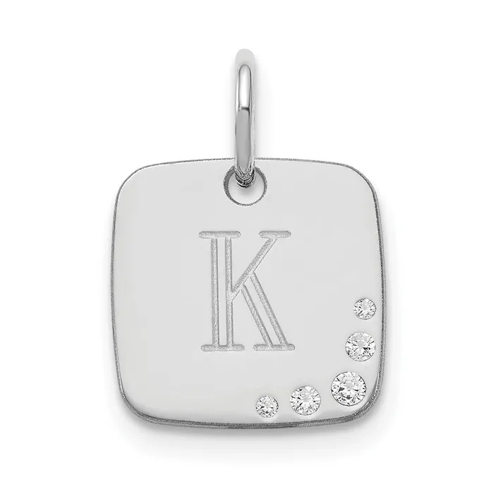 TreasureFineJewelers Necklaces Sterling SilverRhodiumplated Cushion Initial with Diamonds Charm TreasureFineJewelers Necklaces Sterling SilverRhodiumplated Cushion Initial with Diamonds Charm