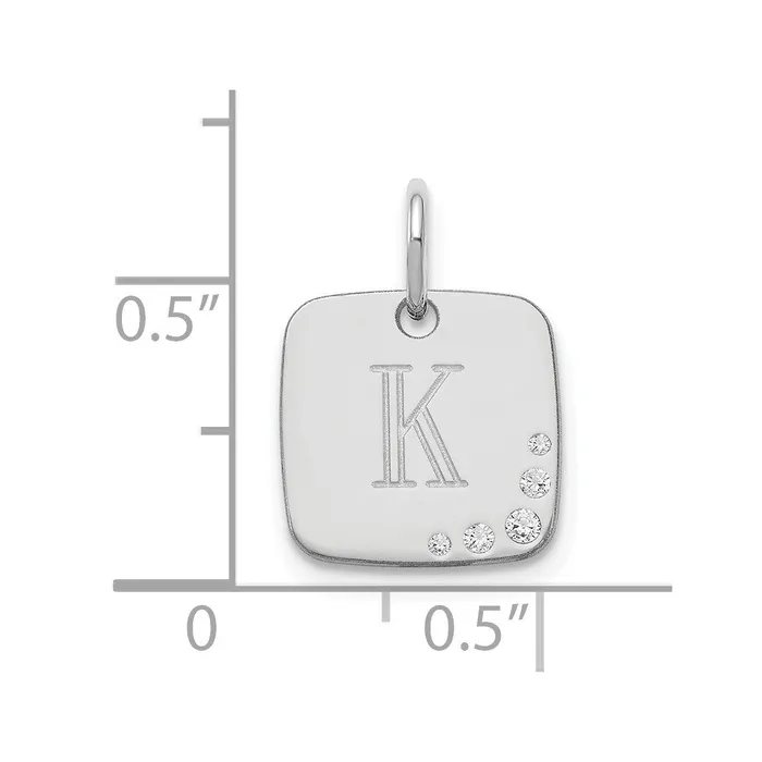 TreasureFineJewelers Necklaces Sterling SilverRhodiumplated Cushion Initial with Diamonds Charm