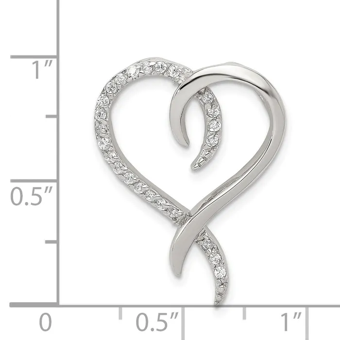 TreasureFineJewelers Necklaces Sterling Silver Rhodiumplated CZ Heart Chain Slide