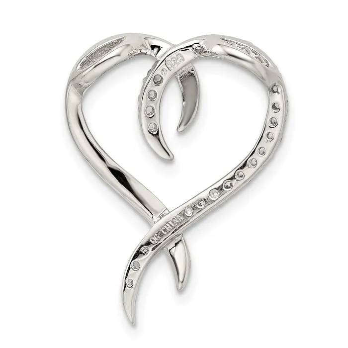 TreasureFineJewelers Necklaces Sterling Silver Rhodiumplated CZ Heart Chain Slide