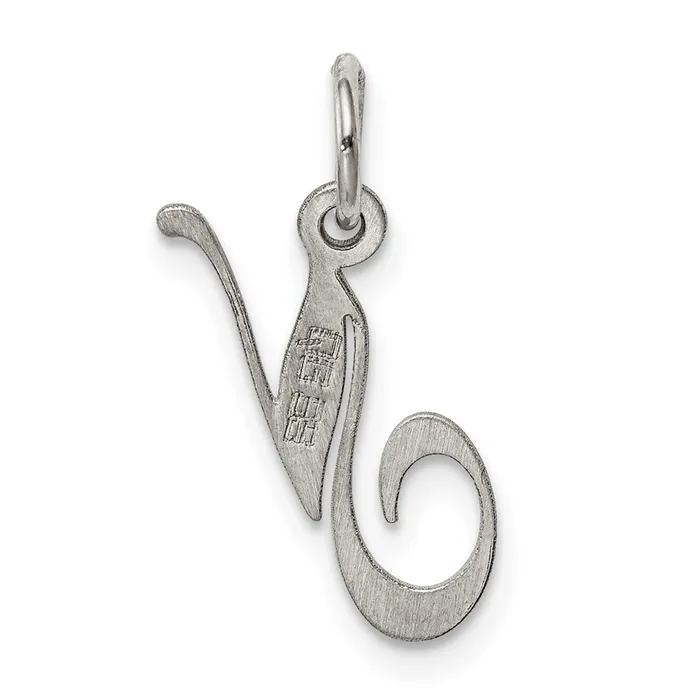 TreasureFineJewelers Necklaces Sterling Silver Rhodiumplated Fancy Script Letter N Initial Charm