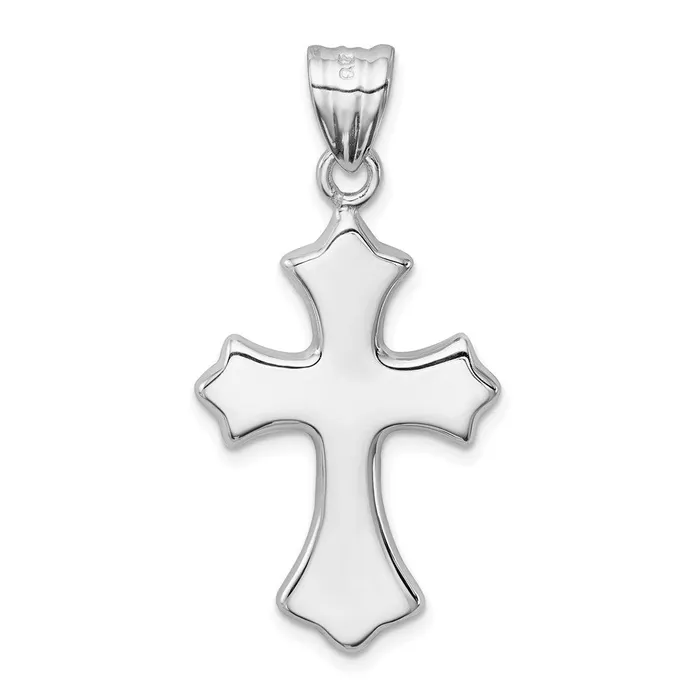 TreasureFineJewelers Necklaces Sterling Silver Rhodiumplated Polished Cross Pendant