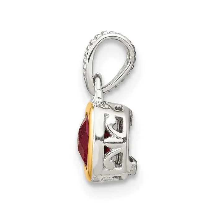 TreasureFineJewelers Necklaces Sterling Silver w 14K Accent Created Ruby Pendant