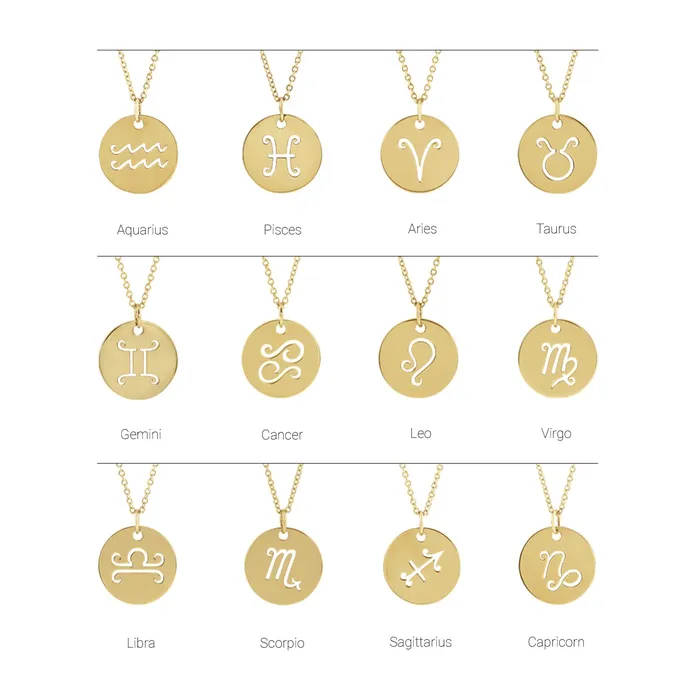 TreasureFineJewelers PreStyled Sets 14K Yellow Gold 165 mm Gemini Zodiac Disc Pendant