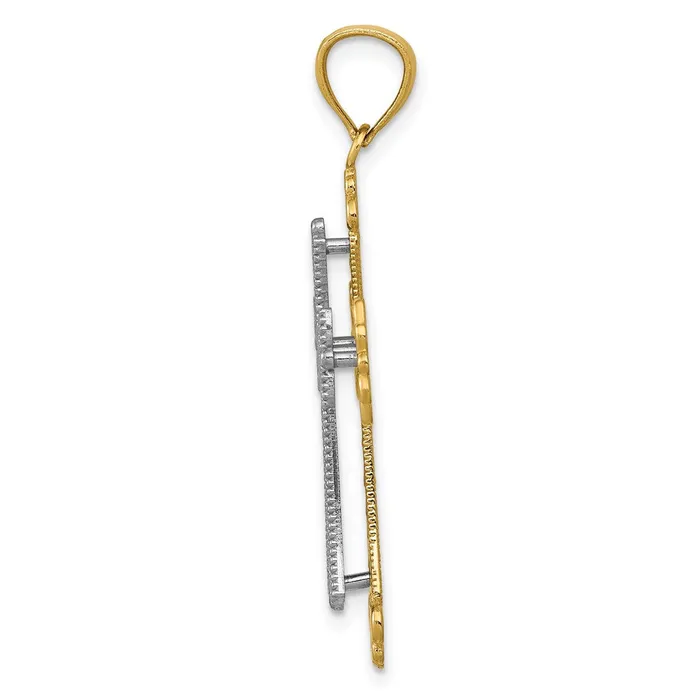 TreasureFineJewelers Rings 14K Twotone Polished 2 Level Budded Cross Pendant