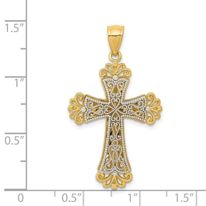 TreasureFineJewelers Rings 14K Twotone Polished 2 Level Budded Cross Pendant