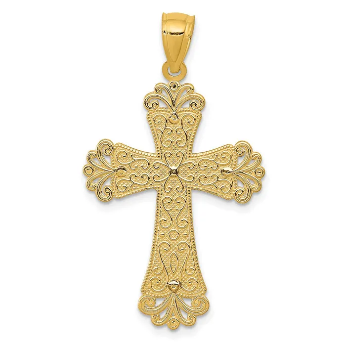 TreasureFineJewelers Rings 14K Twotone Polished 2 Level Budded Cross Pendant