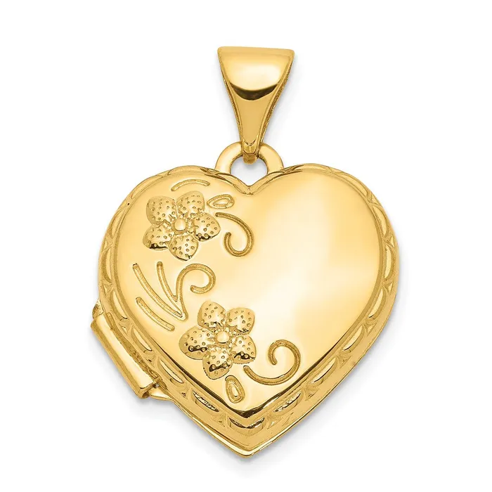 TreasureFineJewelers Rings 14k Yellow Gold 15mm Floral Heart Locket