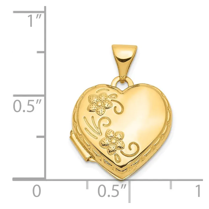 TreasureFineJewelers Rings 14k Yellow Gold 15mm Floral Heart Locket