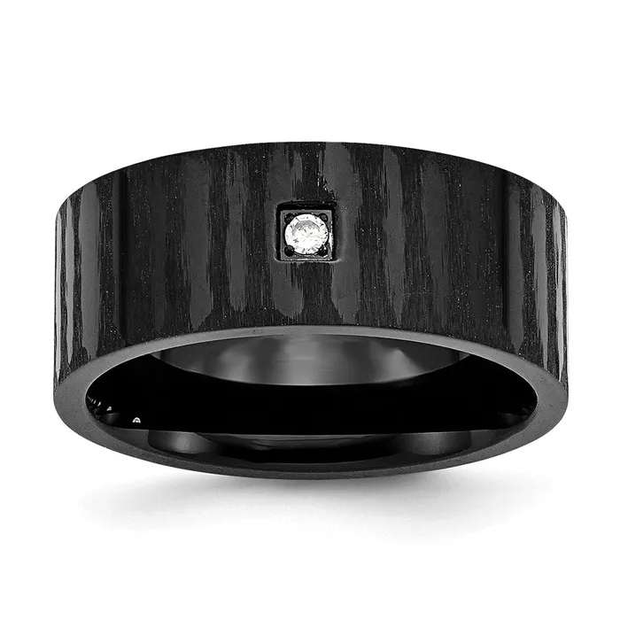 TreasureFineJewelers Rings Stainless Steel Brushed and Polished Black IPplated wCZ 9mm Flat Band TreasureFineJewelers Rings Stainless Steel Brushed and Polished Black IPplated wCZ 9mm Flat Band