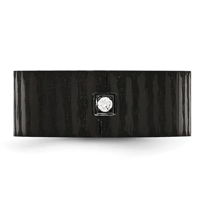 TreasureFineJewelers Rings Stainless Steel Brushed and Polished Black IPplated wCZ 9mm Flat Band