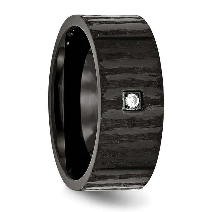 TreasureFineJewelers Rings Stainless Steel Brushed and Polished Black IPplated wCZ 9mm Flat Band