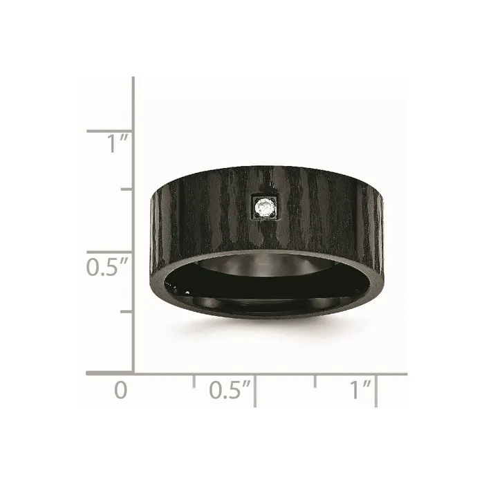 TreasureFineJewelers Rings Stainless Steel Brushed and Polished Black IPplated wCZ 9mm Flat Band