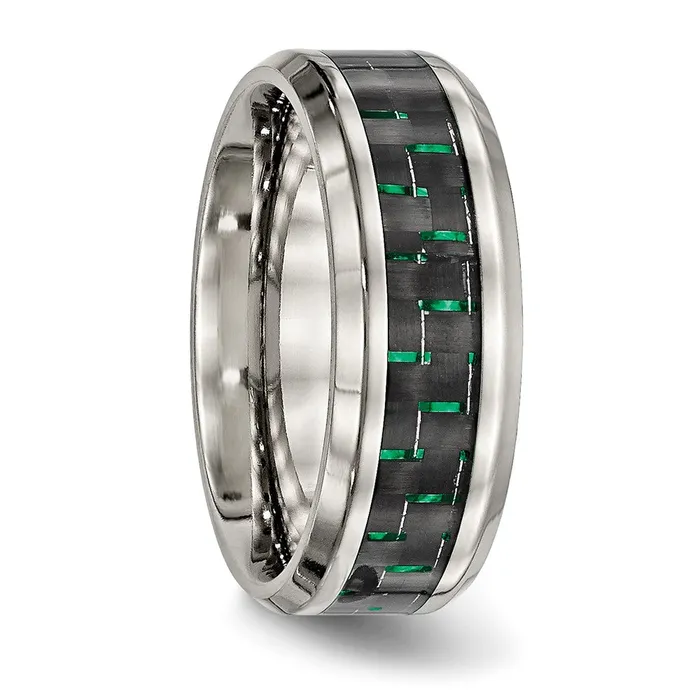 TreasureFineJewelers Rings Stainless Steel Polished BlackGreen Carbon Fiber Inlay 8mm Band