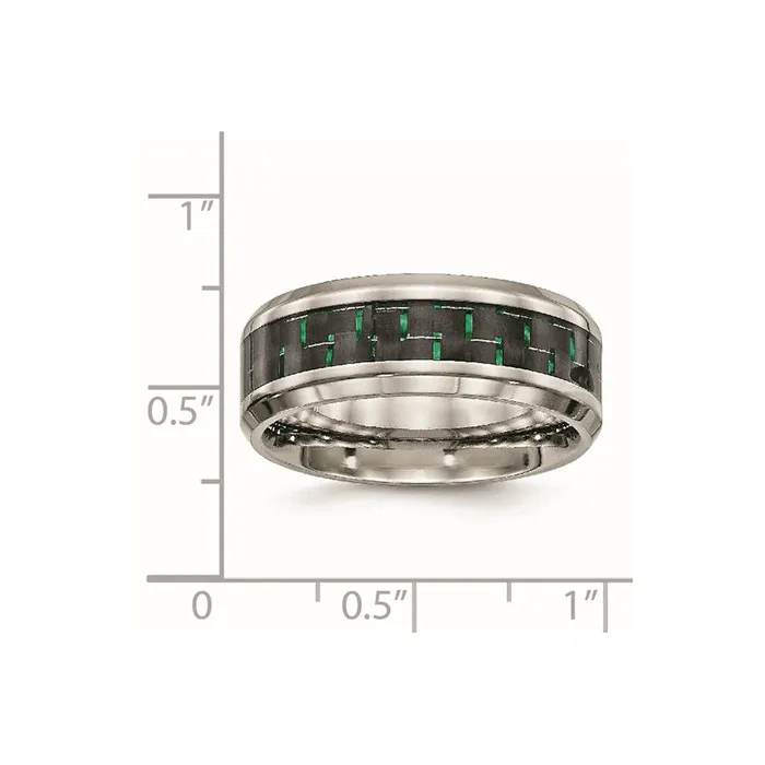 TreasureFineJewelers Rings Stainless Steel Polished BlackGreen Carbon Fiber Inlay 8mm Band