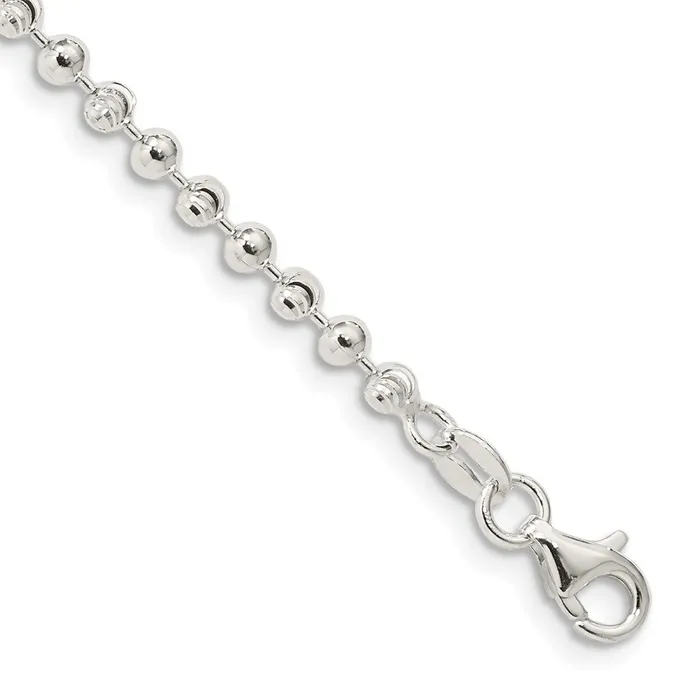 TreasureFineJewelers Rings Sterling Silver 3mm Fancy Beaded Chain Anklet