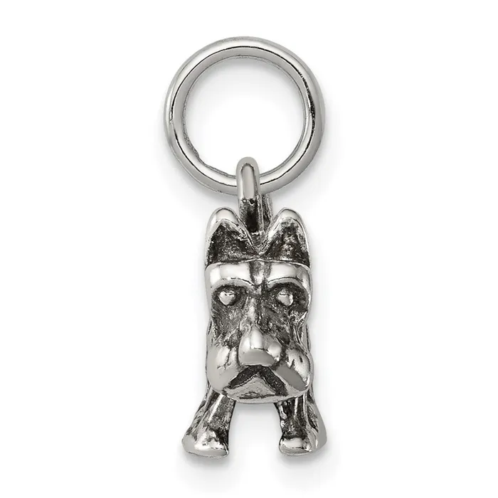 TreasureFineJewelers Rings Sterling Silver Antiqued Dog Charm