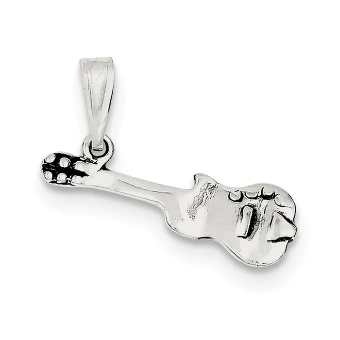 TreasureFineJewelers Rings Sterling Silver Antiqued Guitar Charm