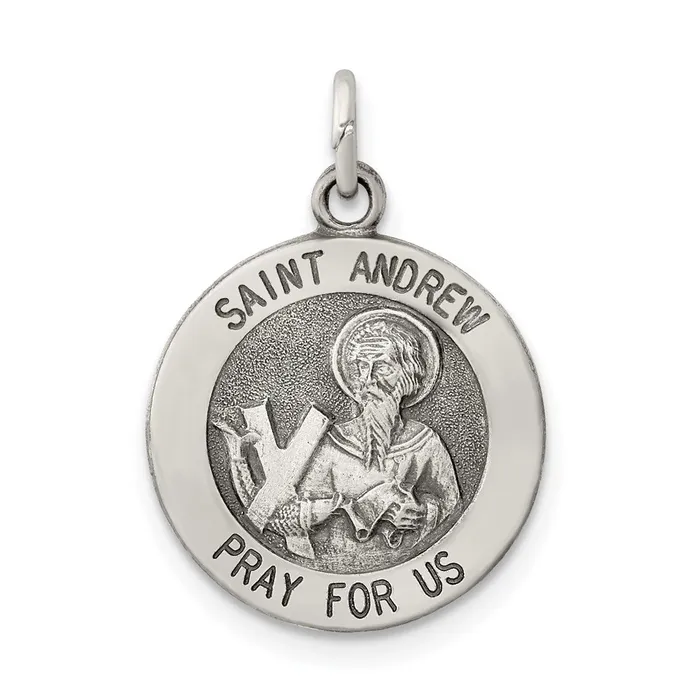 TreasureFineJewelers Rings Sterling Silver Antiqued Saint Andrew Medal