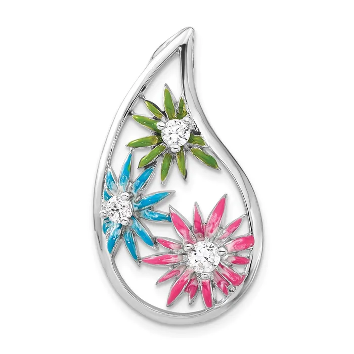 TreasureFineJewelers Rings Sterling Silver BlueGreenPink Enamel CZ Slide