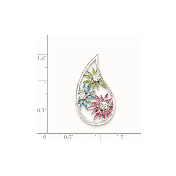 TreasureFineJewelers Rings Sterling Silver BlueGreenPink Enamel CZ Slide