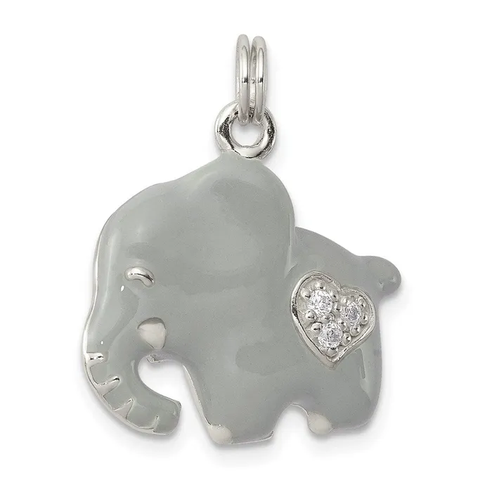 TreasureFineJewelers Rings Sterling Silver CZ Grey Enameled Polished Elephant Charm TreasureFineJewelers Rings Sterling Silver CZ Grey Enameled Polished Elephant Charm