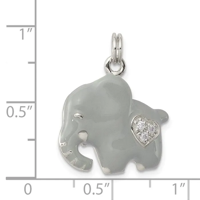 TreasureFineJewelers Rings Sterling Silver CZ Grey Enameled Polished Elephant Charm