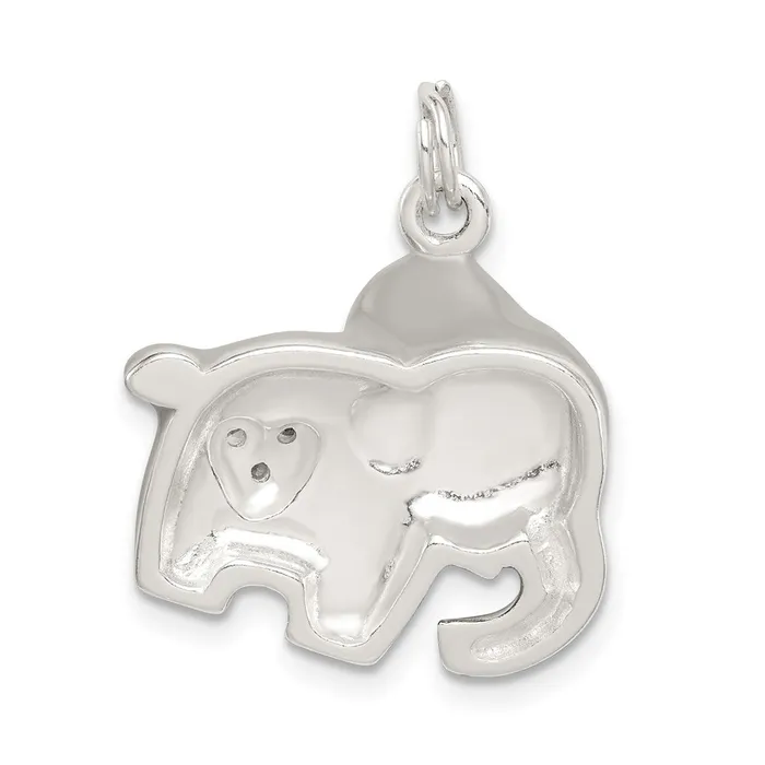 TreasureFineJewelers Rings Sterling Silver CZ Grey Enameled Polished Elephant Charm